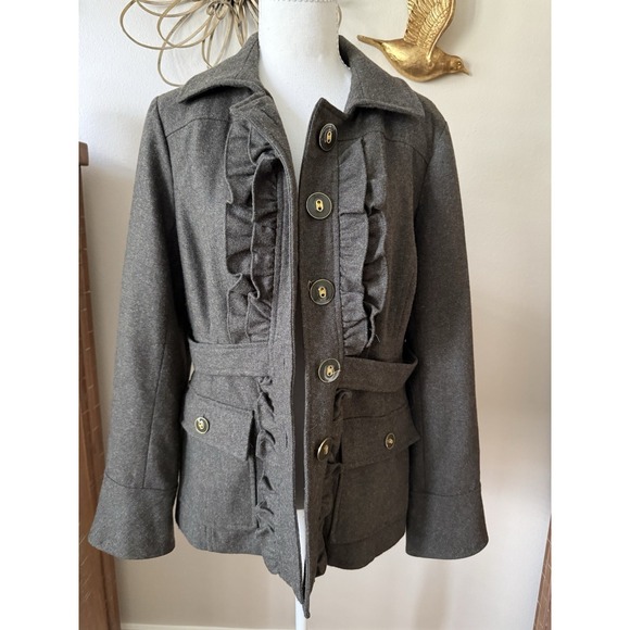 Anthropologie Jackets & Blazers - Anthropologie Tabitha Olive Wool Blend Ruffle Jacket Coat Size 10 Wool Blend